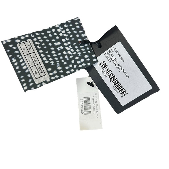 SALONI - NWT Women’s ‘Ness’ Silk Off-Shoulder Top in Mono Knots, Black Size 0 US - Picture 14 of 15